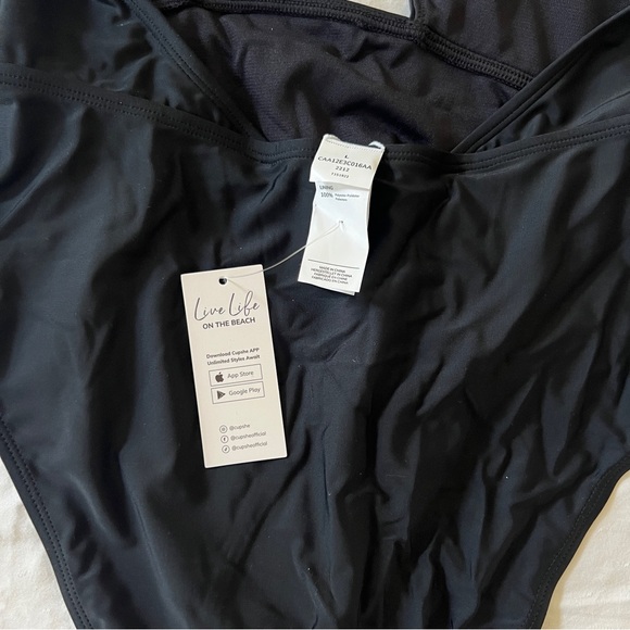 One Piece Backless Swimsuit with Front Cross Halter, Black, Large - Picture 8 of 9